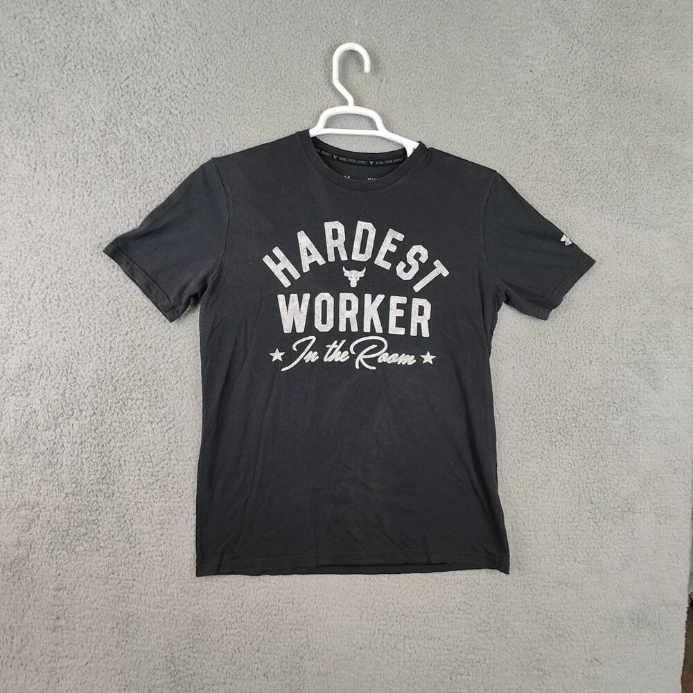 Under Armour Project Rock Shirt Mens Medium Black Gym Training Casual Tee T EUC